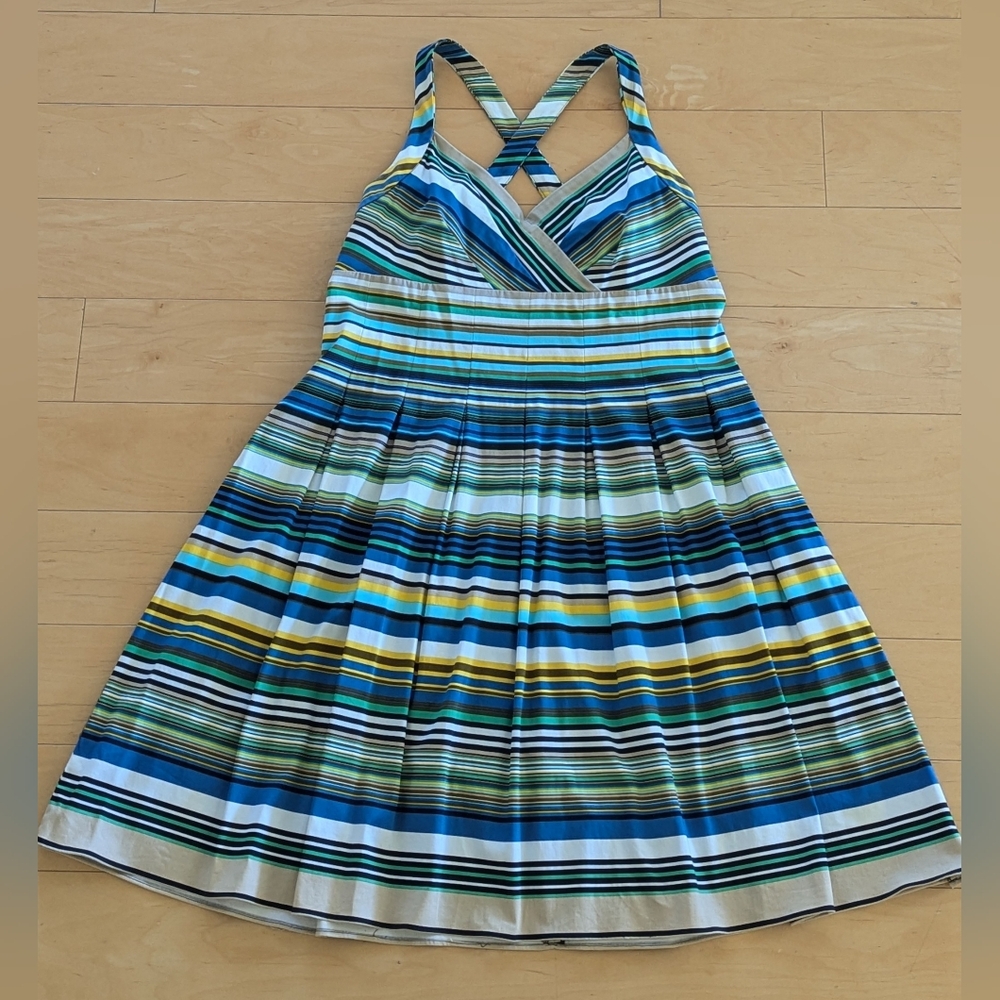 New Directions Striped Fit & Flare Dress Size 16 Pleated Crisscross Back